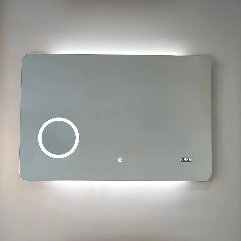 Lustro LED "Zamas" z lupą i cyfrowym zegarem dotykowym cm 100x70h