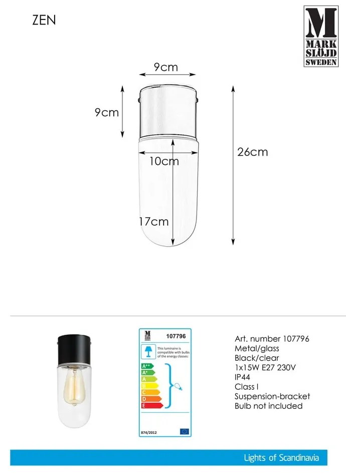 Czarna lampa sufitowa Markslöjd Zen Ceiling Black Clear