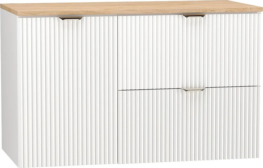 Biały Zestaw do Łazienki 100cm Szafka pod Umywalkę Blat Szafka z Koszem Ryflowane Fronty