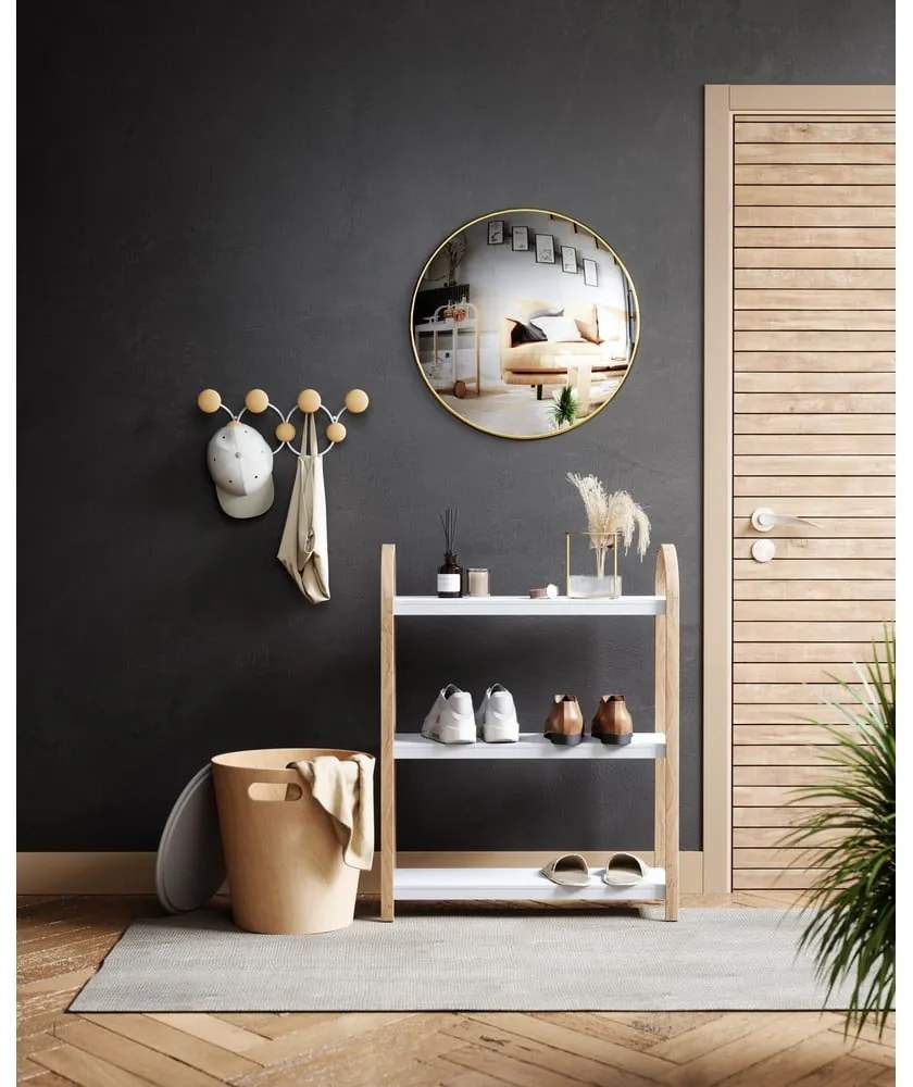 Biały regał w dekorze drewna egzotycznego 72x90 cm Bellwood – Umbra