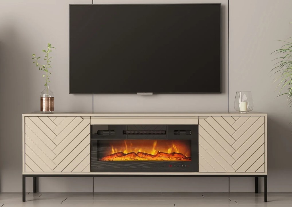 Szafka RTV z kominkiem Aspen 02 cashmere/czarny 180 cm