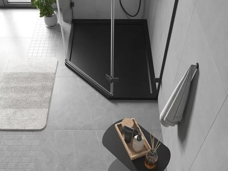 Mexen Flow brodzik pięciokątny slim lewy 100 x 80 cm, czarny mat - 46P708010L