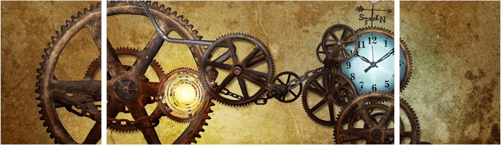 Obraz starych mechanizmów zegarowych (170x50 cm)