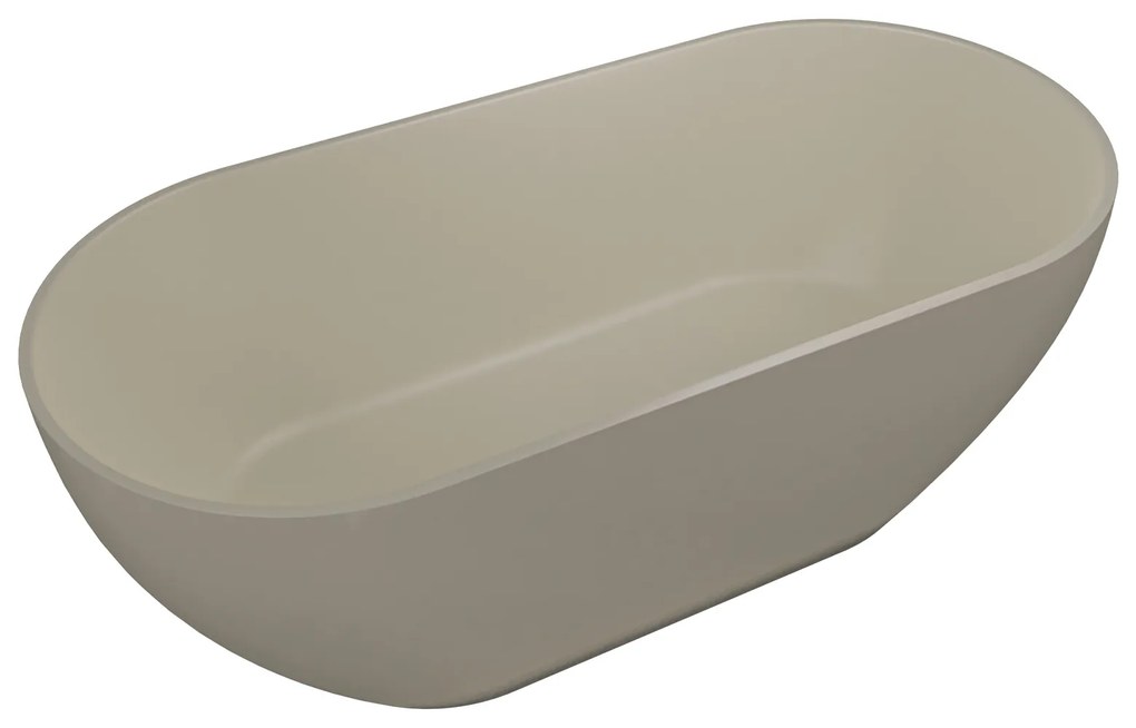 Wanna wolnostojąca owalna z konglomeratu 160 x 75 cm RONA Beige mat / połysk przelew typu SLIM cienki rant : Kolor wanny - Biały matowy