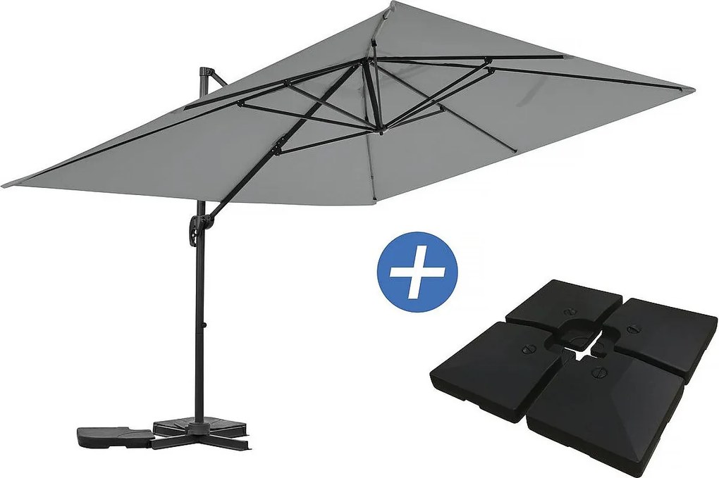 Aluminiowy parasol ogrodowy Sky 4 z wysięgnikiem - 3 x 4 m - Szary - W zestawie płyty obciążeniowe
