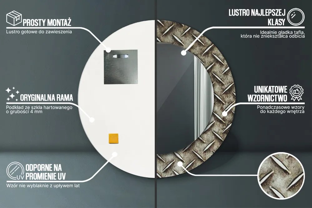 Stalowa tekstura Lustro dekoracyjne okrągłe