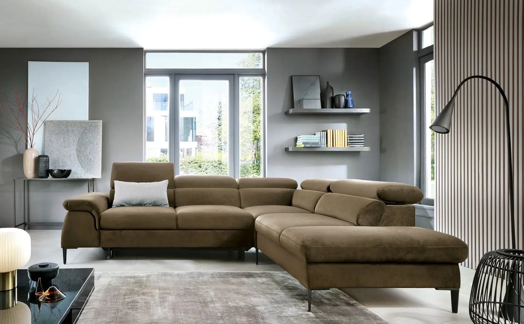 Oliwkowy narożnik nowoczesny z funkcją spania K1-R93