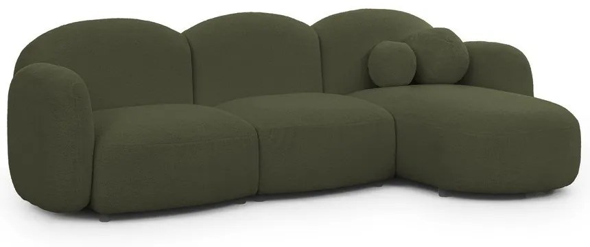 Zielony narożnik z materiału bouclé (prawostronny/z szezlongiem) Orbit – Ropez