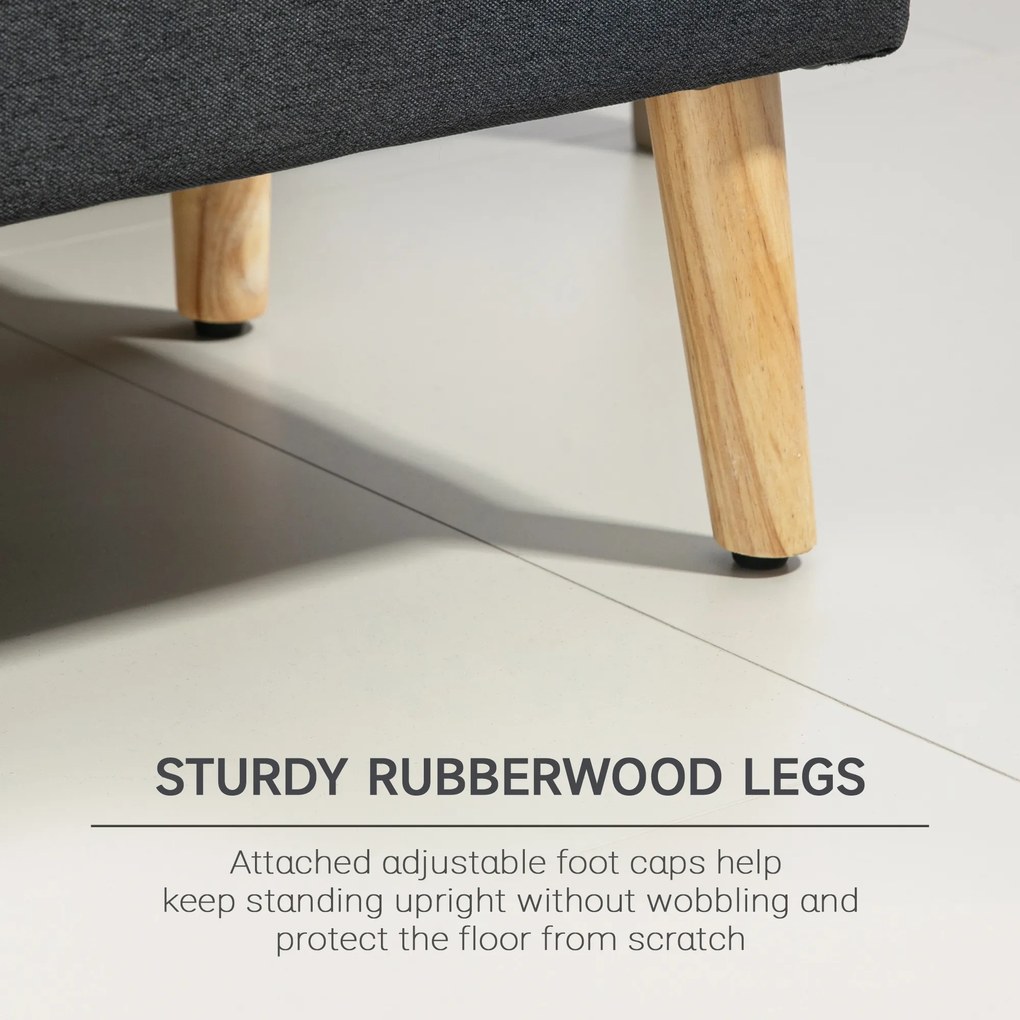 HOMCOM Ławka Tapicerowana z Schowkiem, Siedzisko Bankowe w Wyglądzie Lnu, Drewno Kauczukowe, 110 x 39 x 45 cm, Ciemnoszare