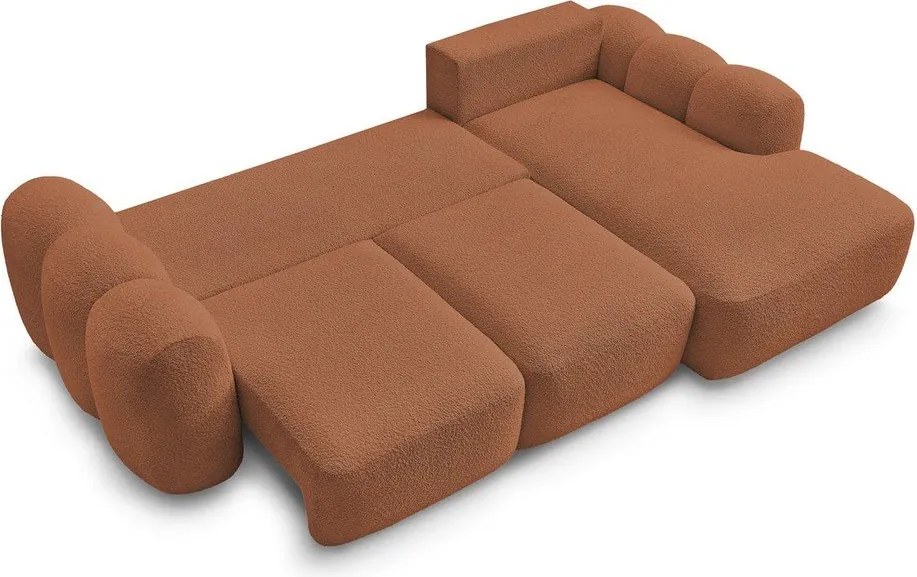Pomarańczowy rozkładany narożnik z materiału bouclé ze schowkiem (prawostronny/z szezlongiem) Montaigne – Bobochic Paris