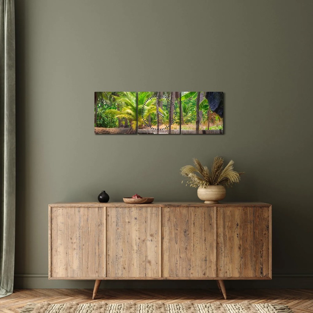 Obraz - Drewniana łódź na kanale, Tajlandia (z zegarem) (90x30 cm)