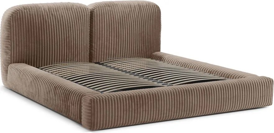 Brązowe tapicerowane łóżko dwuosobowe ze schowkiem ze stelażem 160x200 cm Martina – Micadoni