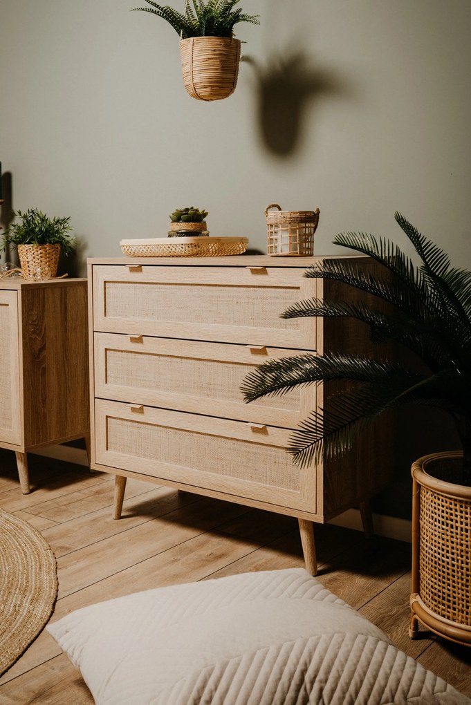 Komoda pokojowa z szufladami Bali 3S z folią imitującą plecionkę