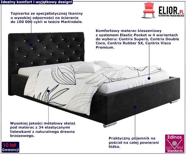 Tapicerowane łóżko ze schowkiem 200x200 Eylan 3X - 36 kolorów