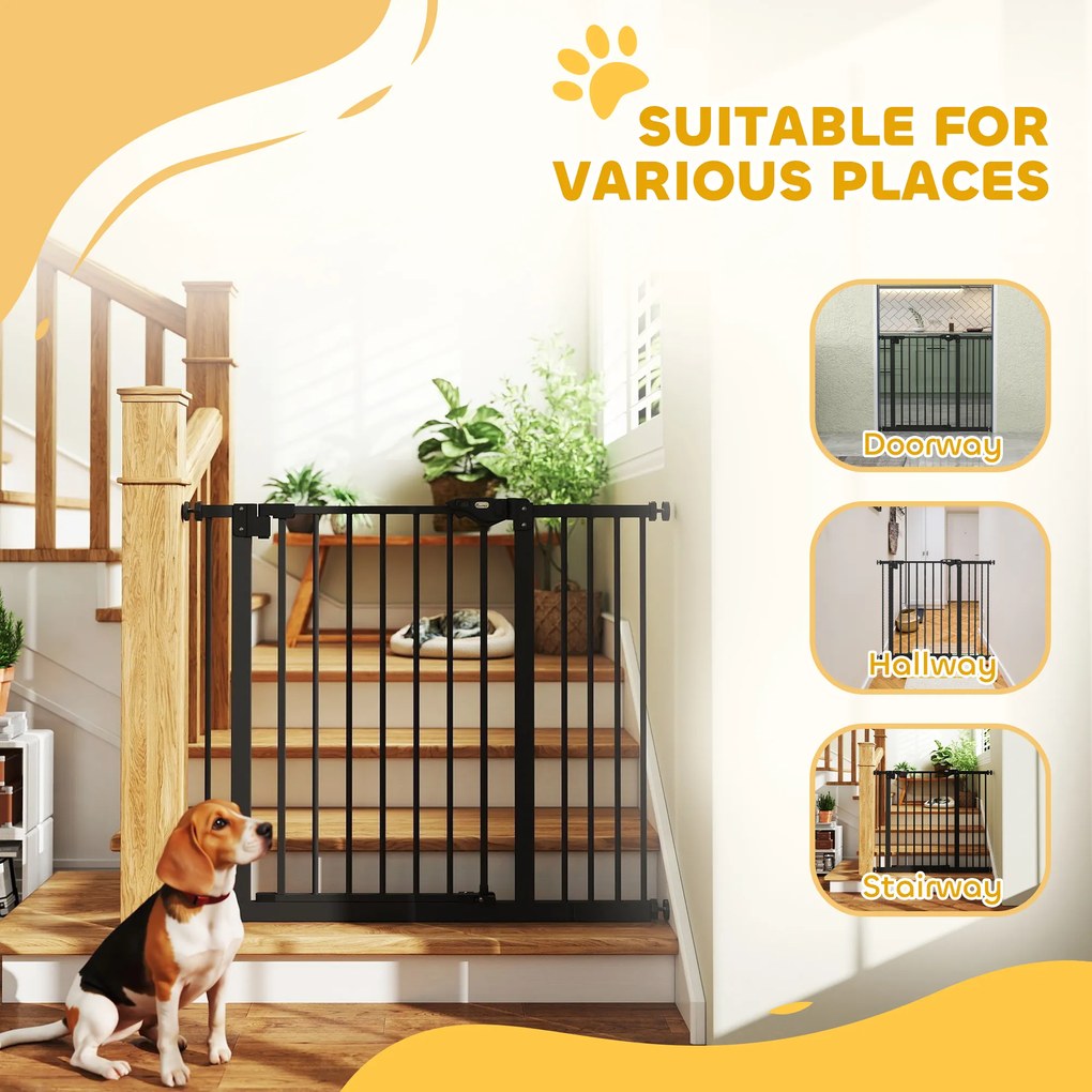 PawHut Bramka zabezpieczająca dla psów, Bramka ograniczająca, Ochronna dla zwierząt domowych, Metal, Plastik, 74-80/87-94 cm, Czarna
