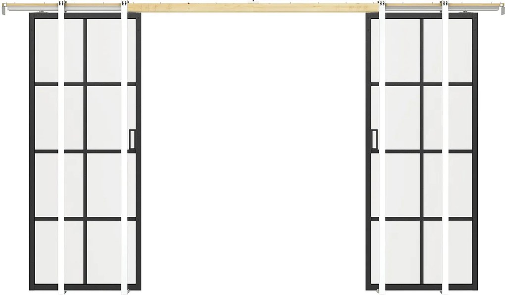 Drzwi przesuwne podwójne chowane w ścianie z aluminium i matowego szkła hartowanego - 2 x wys. 205 x szer. 83 cm - WILDEN II