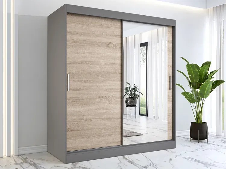 Szafa przesuwna antracyt + dąb sonoma 180 cm - Massi 5X