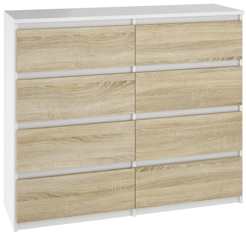 Komoda BASIC 8 szuflad – Dąb Sonoma / Biały | 100x93x33 cm