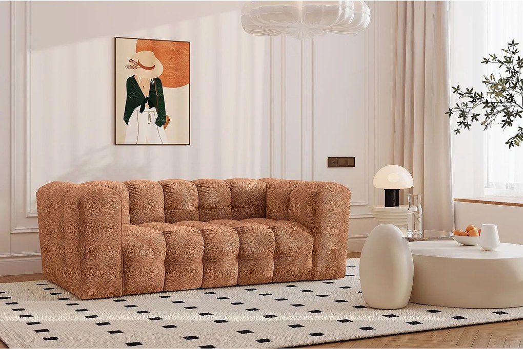 Sofa dwuosobowa BALOO, tkanina szenilowa + bukla, Pomarańczowy