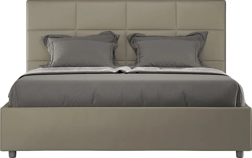 Łóżko wyposażone w stelaż z listwami tapicerowane 160x200 sztucznej skóry Cappuccino Mika