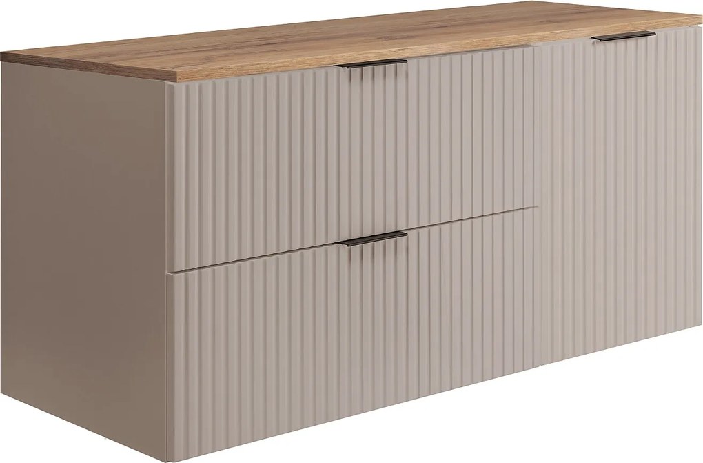 Zestaw łazienkowy: szafka z szufladami i szafka z drzwiami 57×46×120 cm, kolor: kaszmir / blat Dąb Craft, uchwyt czarny