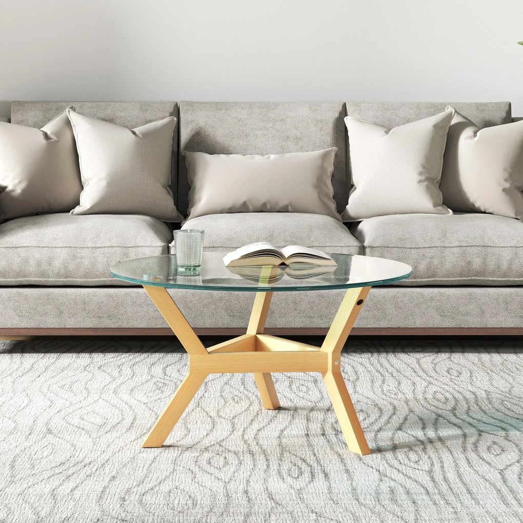 HOMCOM Okrągły stolik pomocniczy z hartowanego szkła z regulowanymi podkładkami pod nogi i stelażem ze stali, do salonu, sypialni