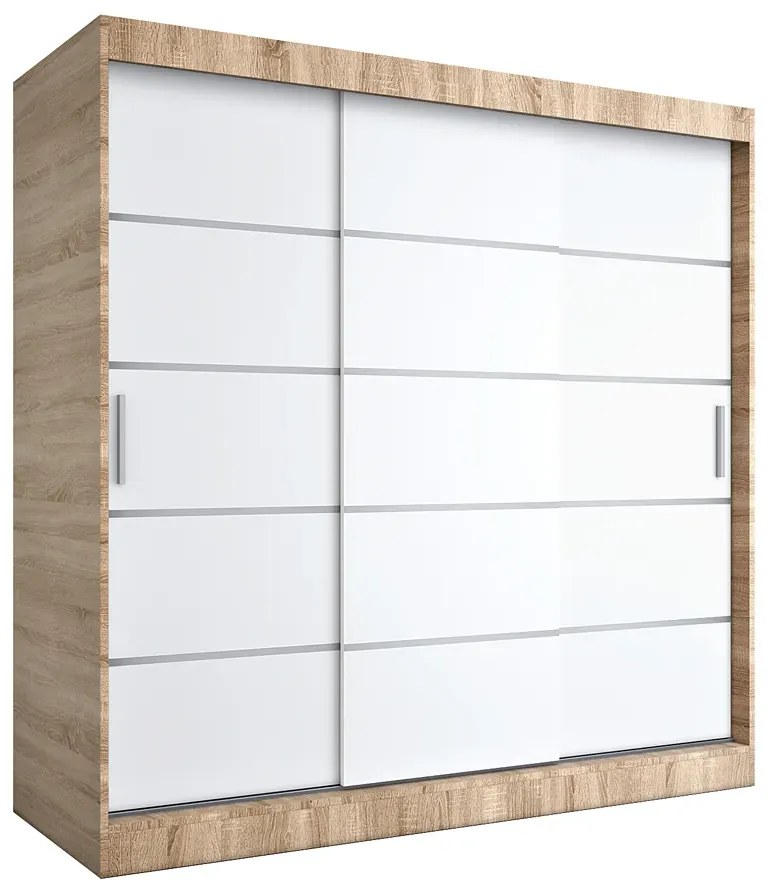 Szafa przesuwna dąb sonoma + biały 200 cm - Bohosa 6X