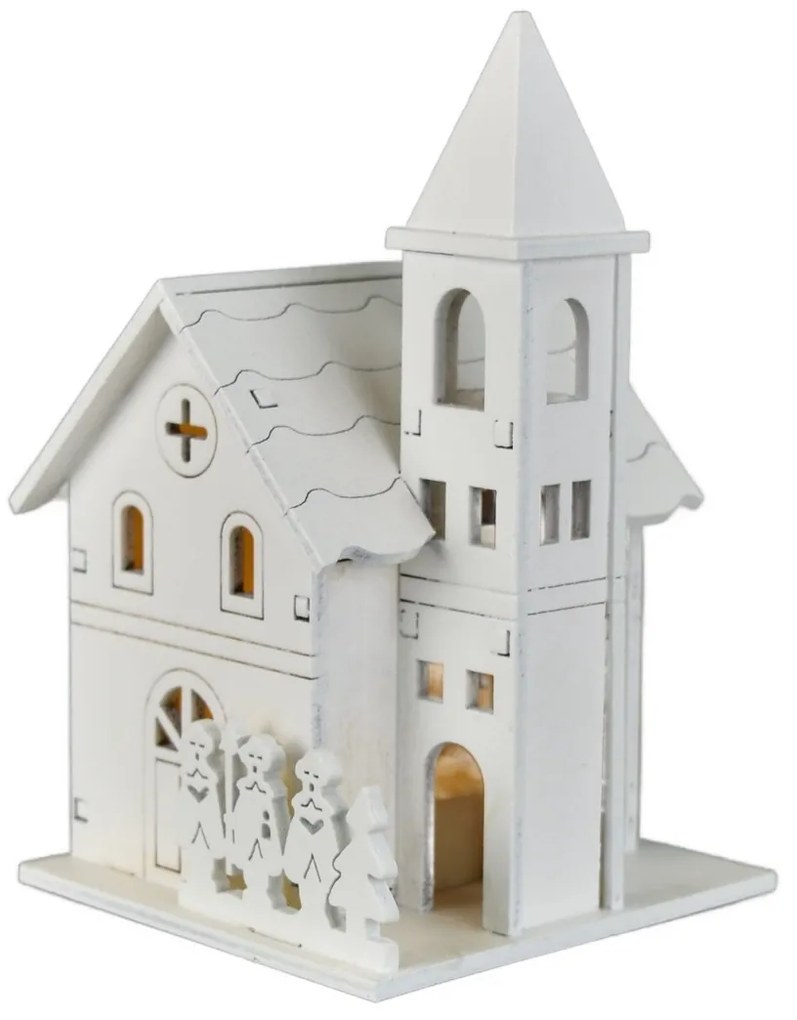 Świąteczna dekoracja świetlna Drewniany kościół, 8x 13 x 8 cm, LED