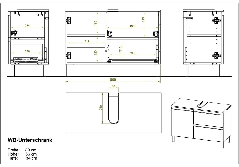 Biała szafka pod umywalkę w dekorze dębu 80x56 cm Torrance – Germania