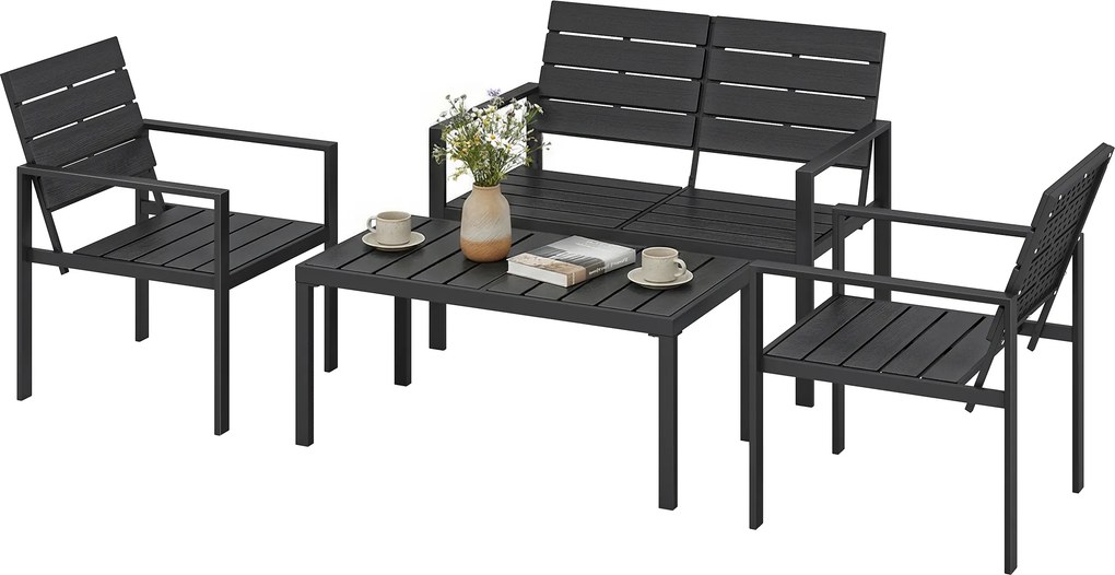 Outsunny Zestaw mebli ogrodowych dla 4 osób sofa dwuosobowa dwa fotele stolik kawowy czarny ogród taras | Aosom PL