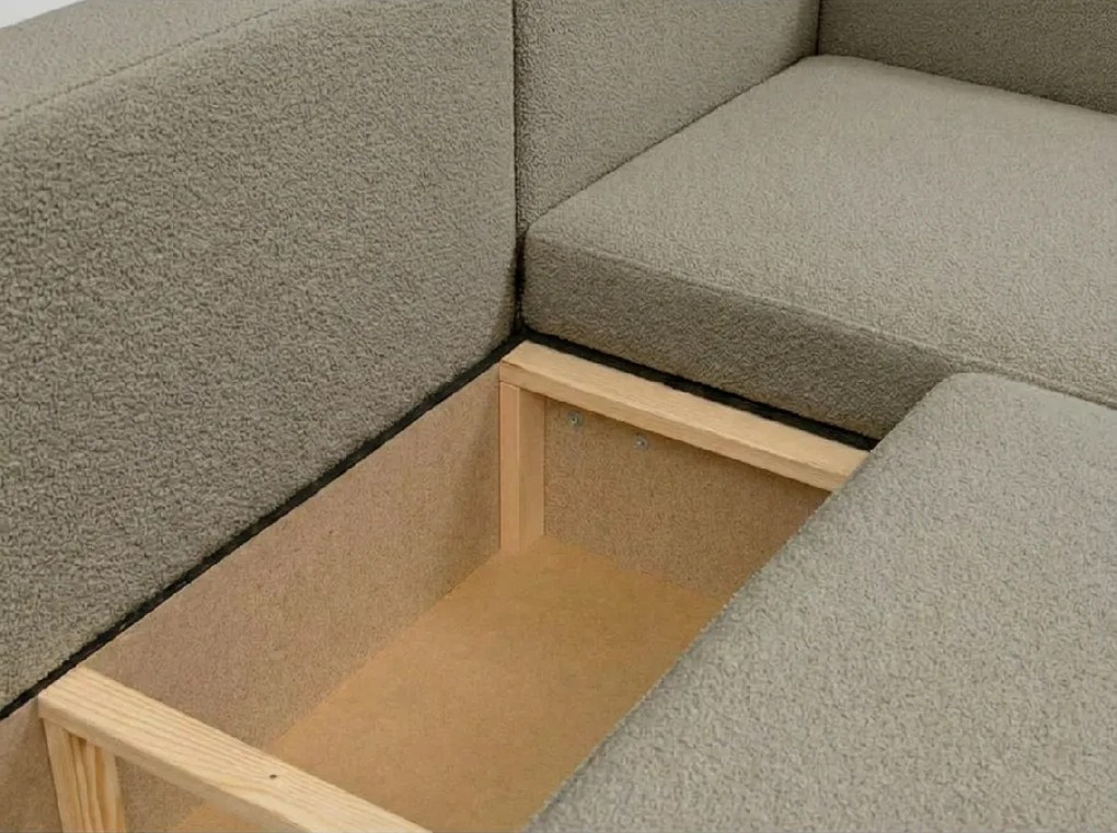 Rozkładana sofa narożna w kształcie U SMART BOUCLE 303x143 cm, szarobrązowa