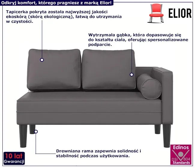Szary szezlong ze skóry ekologicznej - Elenor