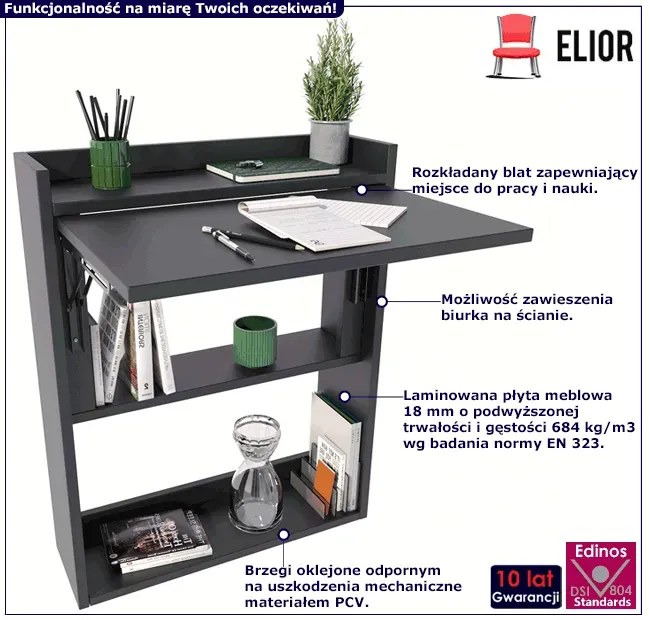 Czarne małe składane biurko pod laptopa - Coro