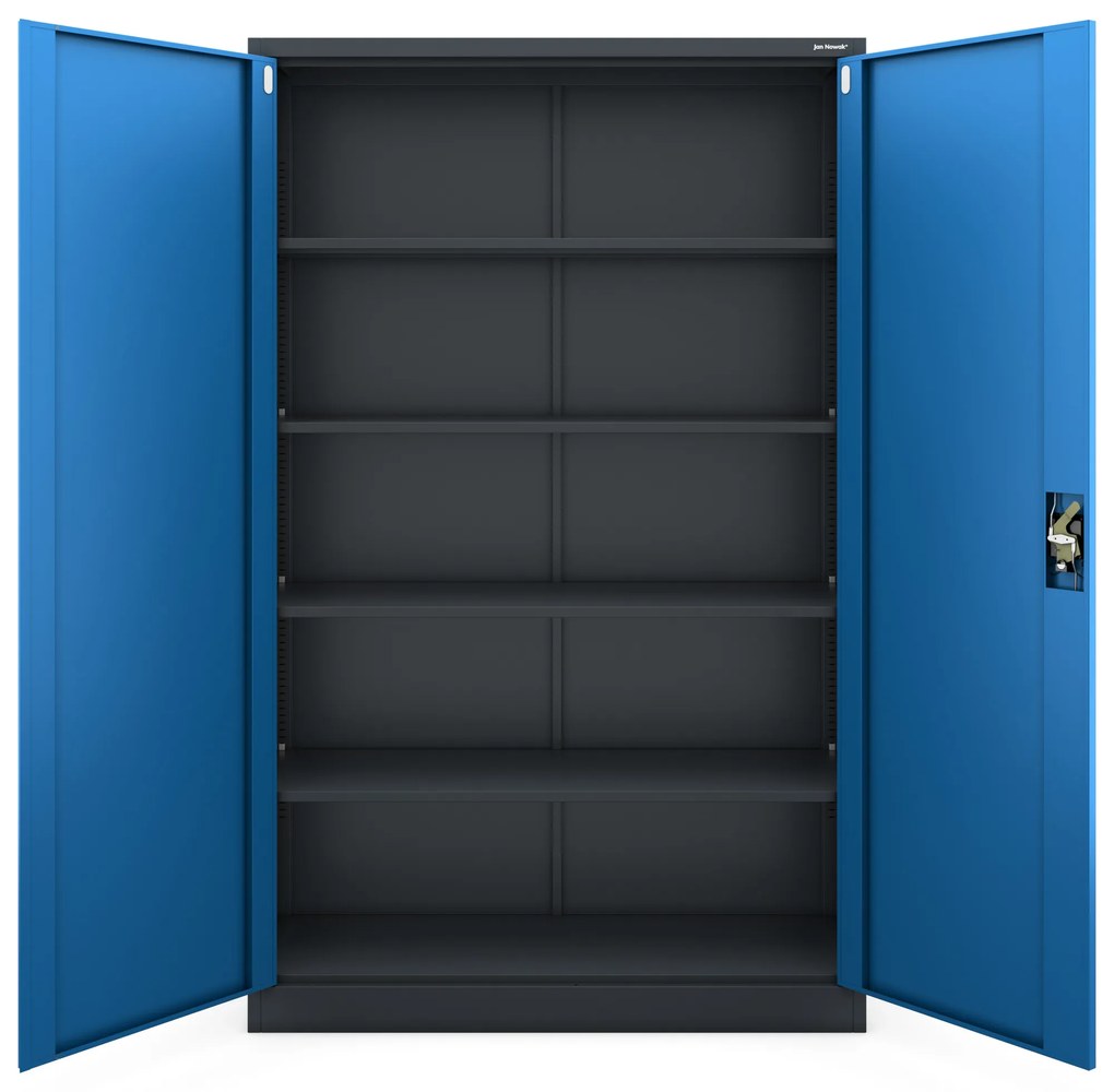 Szafa biurowa metalowa na akta antracytowo-niebieska JAN II, 1150 x 1850 x 400 mm