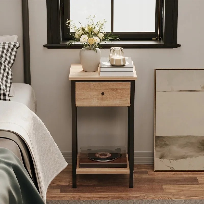 Stolik nocny komoda szafka szufladą półką jasny brąz industrialny loft 51cm