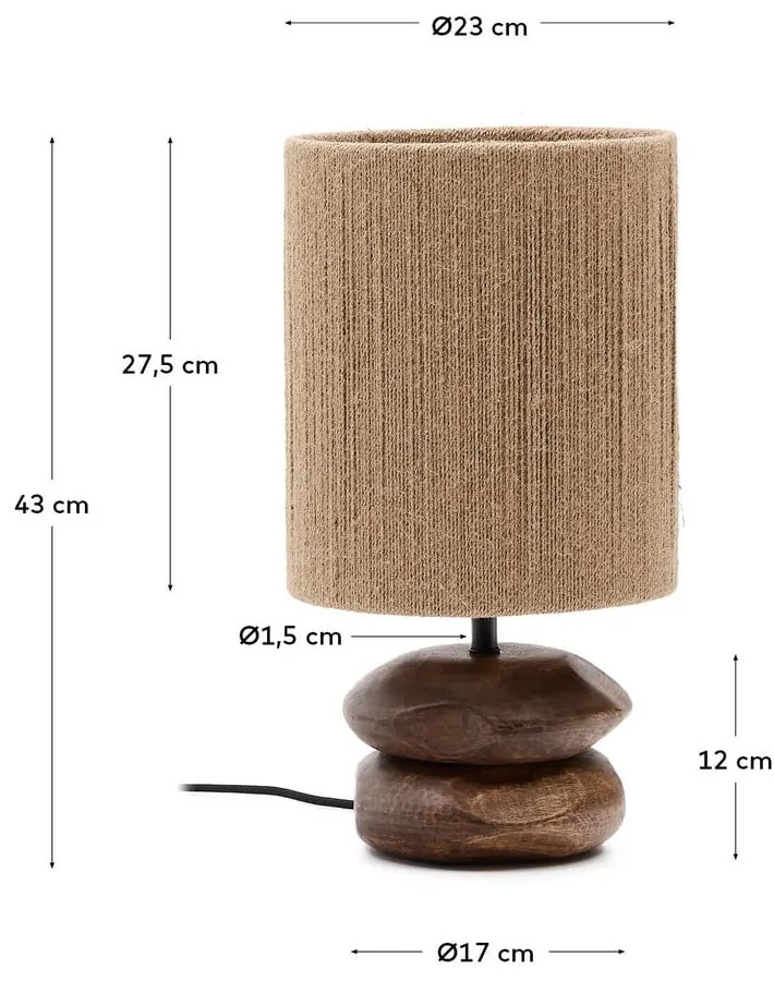 Lampa stołowa z litego drewna akacjowego w ciemnym naturalnym kolorze (wysokość 43 cm) Kor – Kave Home