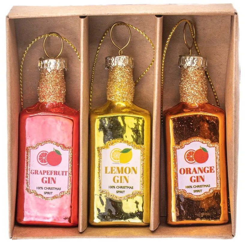Szklane ozdoby świąteczne wykonane ręcznie zestaw 3 szt. ø 3 cm Gin Bottle – Sass &amp; Belle