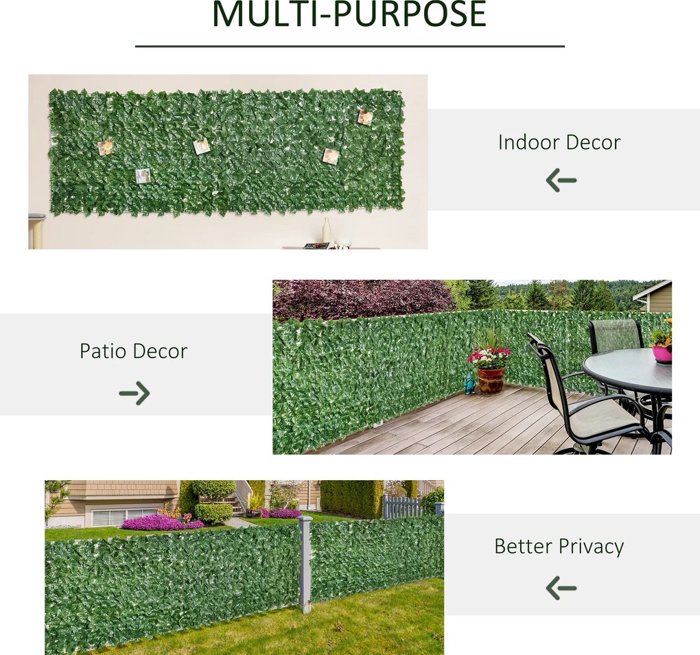 Outsunny Osłona Dekoracyjna Sztuczny Żywopłot Ciemnozielony 300x100cm Dekoracja Ściennej Przestrzeni | Aosom PL