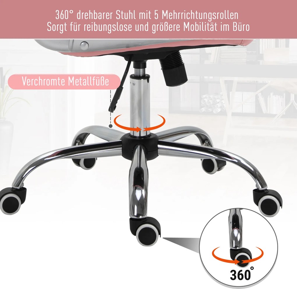 HOMCOM Ergonomiczne krzesło biurowe wyściełane różowe oparcie regulowane PU 59x60x95–105 cm | Aosom PL