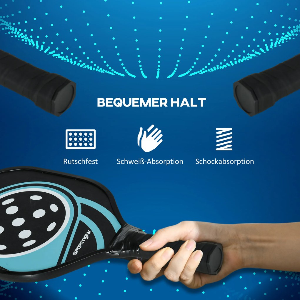 SPORTNOW Zestaw do pickleballa z 4 rakietami, 4 piłkami, torbą, lekki i trwały, Czarno-Niebieski