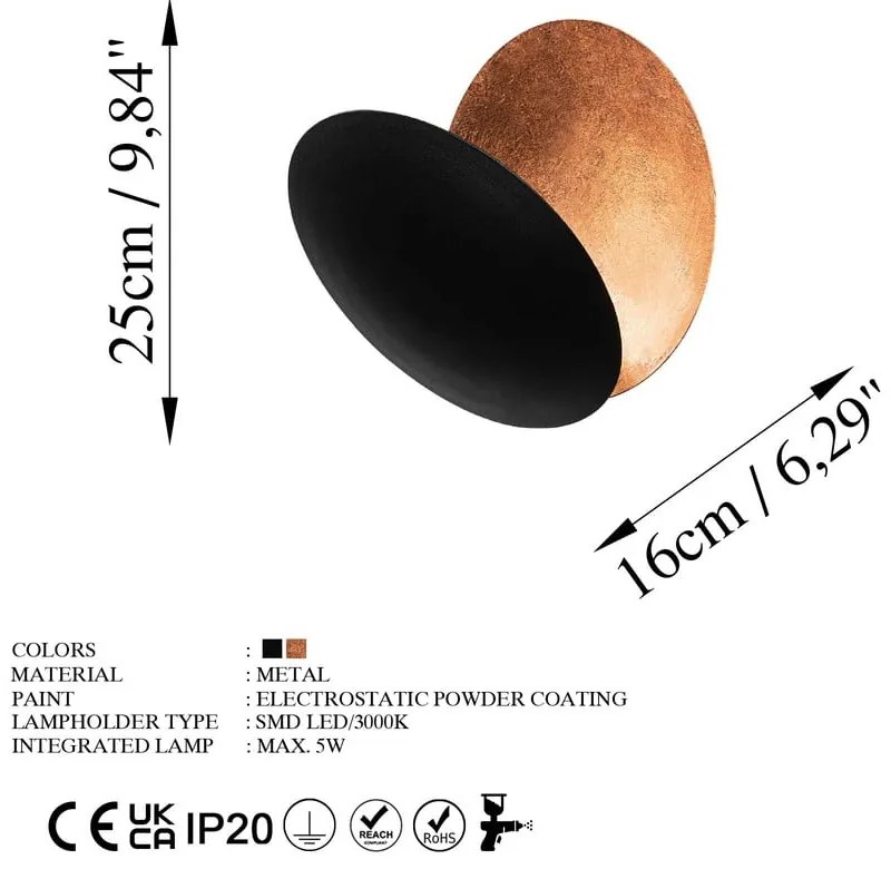 Kinkiet w czarno-miedzianym kolorze LED ø 25 cm Yosma – Opviq lights