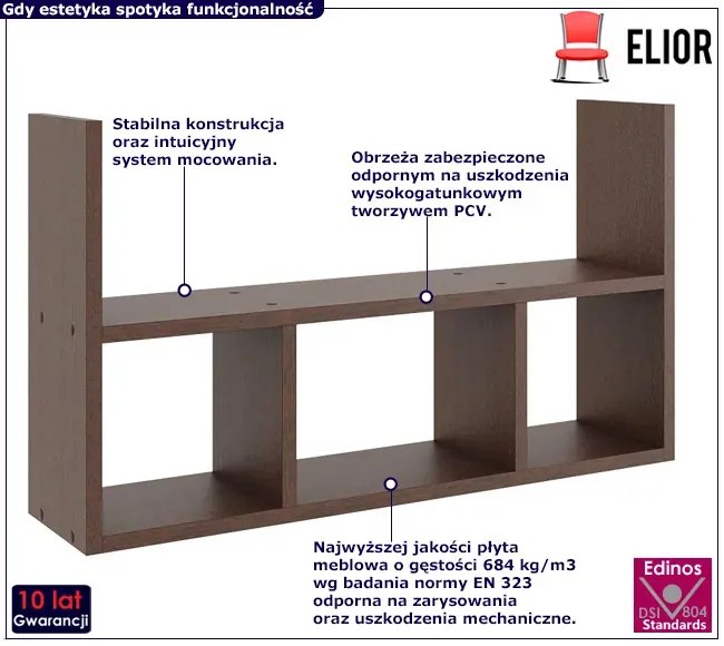 Minimalistyczna Półka Wisząca W Kolorze Wenge Atrosa 5X