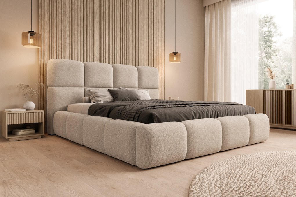 Łóżko tapicerowane Cloud 180x200 z pojemnikiem - beżowa bukla Quelle 03