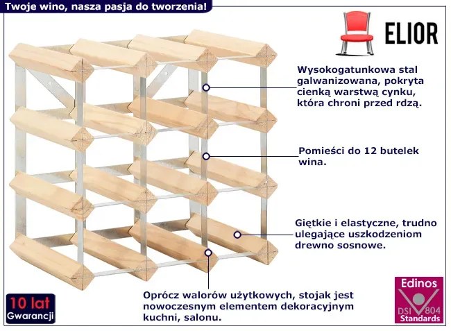 Nowoczesny sosnowy stojak na wino - Burdino