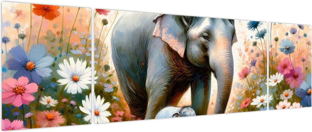 Obraz - Słoniowa mama, akwarela (170x50 cm)