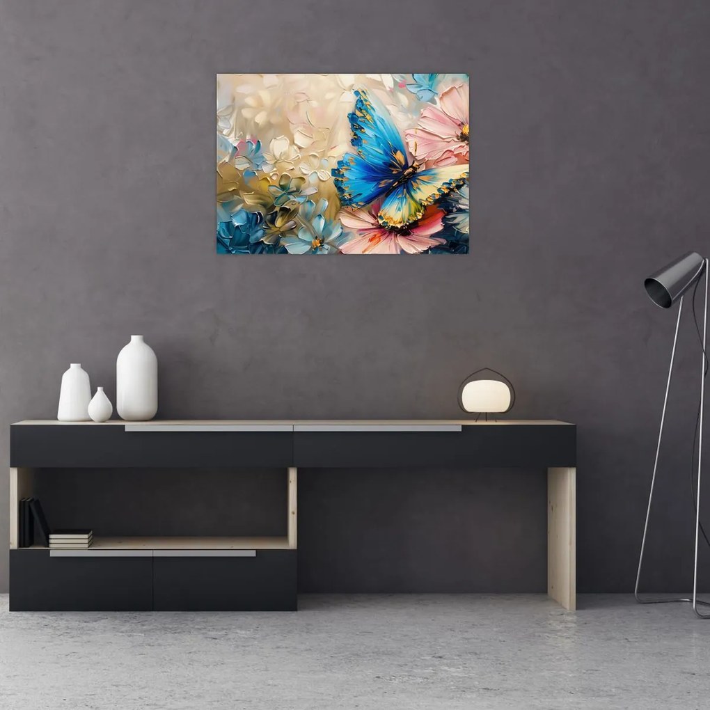 Obraz na szkle - Malowanie kwiatów i motyli (70x50 cm)