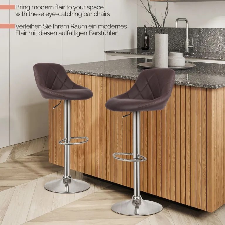 MIADOMODO Stołek barowy 2 szt, bez podłokietnika, brązowy