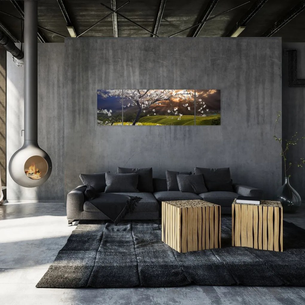 Obraz - Kwitnące drzewo w krajobrazie (170x50 cm)