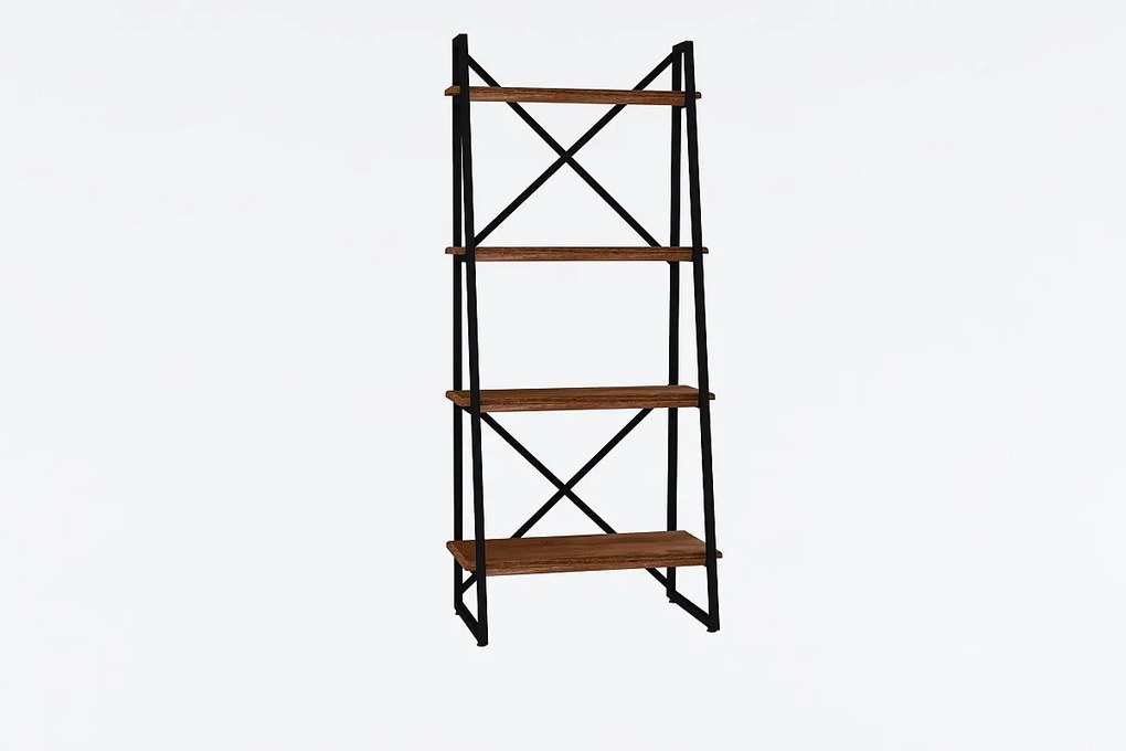 Regał na książki – 66 x 150 x 30 cm – orzech – 100% drewno sosnowe, konstrukcja metalowa