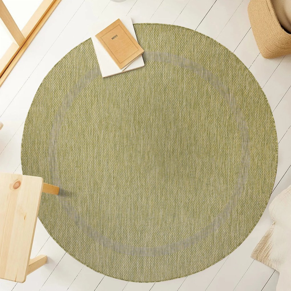 Dywan zewnętrzny Relax ramka zielony koło 200 cm x 200 cm